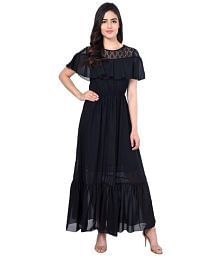 Raabta Fashion Georgette Black A- line One piece Western Dress Women