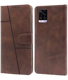 NBOX - Brown Artificial Leather Flip Cover Compatible For Vivo Y73 ( Pack of 1 )