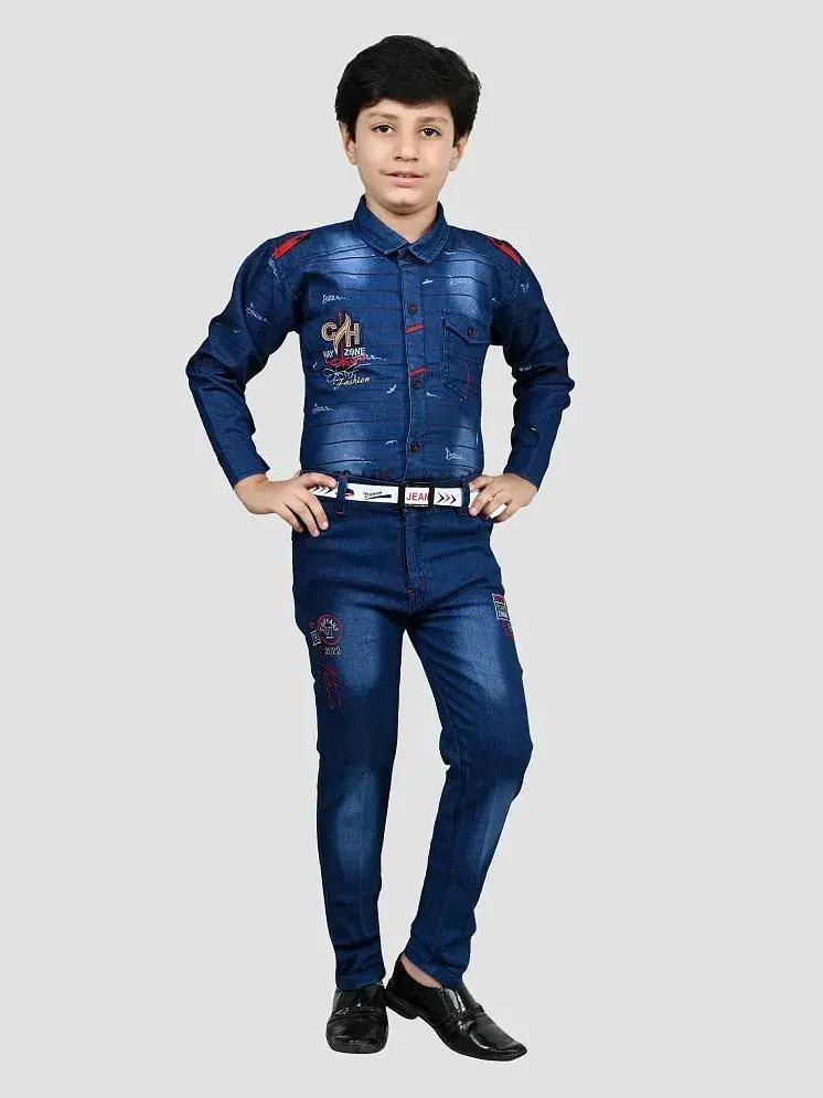 Arshia Fashions Pack of 1 Boys Denim Shirt Jeans Blue
